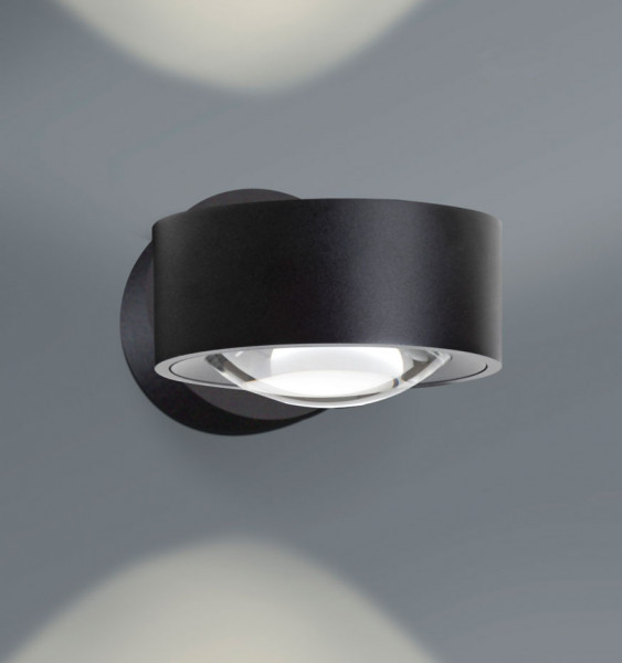 Wandleuchte Luxx mit hochwertigen Glaslinsen. Oberfläche schwarz. LED in dim2warm Technologie