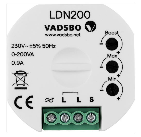 LED pushbutton dimmer with boost function and adjustment for min and max brightness