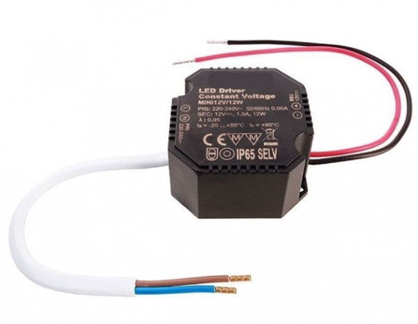 12V LED converter with constant output voltage, not dimmable, suitable for installation in flush-mounted boxes / cavity wall boxes