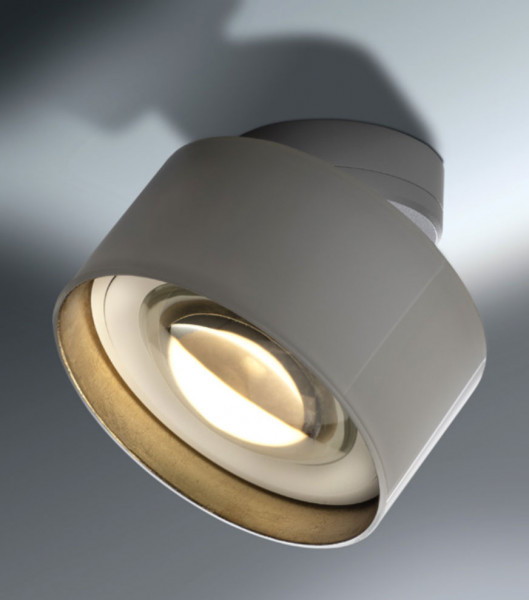Ceiling lamp Luxx glass with high quality glass lens. Glass edge inside coated with gold leaf. Surface optionally white or black. LED in dim2warm technology
