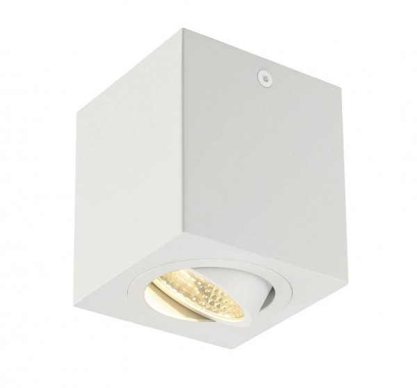 Square LED surface mounted luminaire rotatable and swiveling with a luminous flux of 670lm. The luminaire is available in white and black finishes