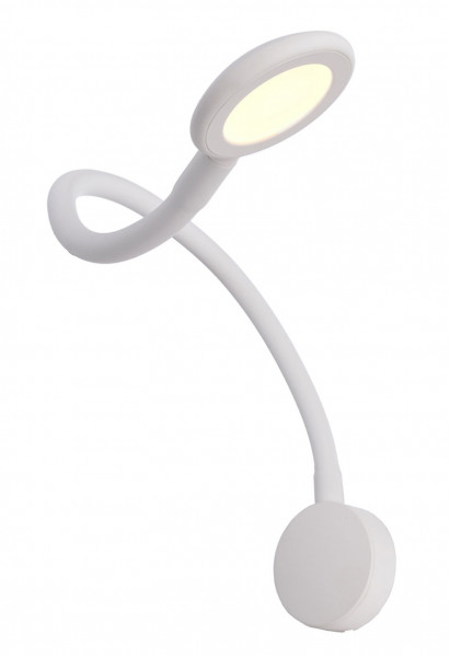 LED reading light with flexible arm and sensor surface on the luminaire head for switching on and off - here the version in surface white