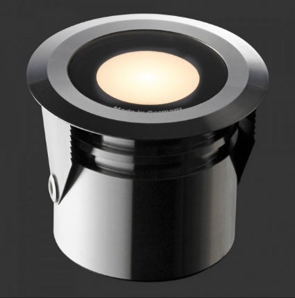 Very small floor or also wall recessed luminaire made of V4A stainless steel with protection class IP68