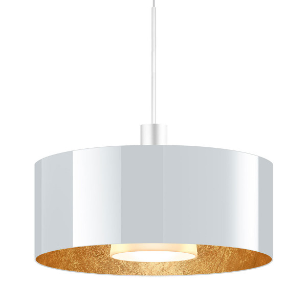 LED pendant light CANTARA glass 190 for the 230V track system DUOLARE from Bruck - here the version with glass outside white, inside gold leaf with the metal surface white