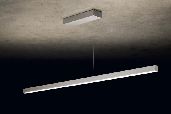 LED pendant luminaire XENA by Holtkötter with dim2warm feature, up- and downlight and invisible height adjustment. Available in the surfaces anodized brass, black, platinum or silver matt