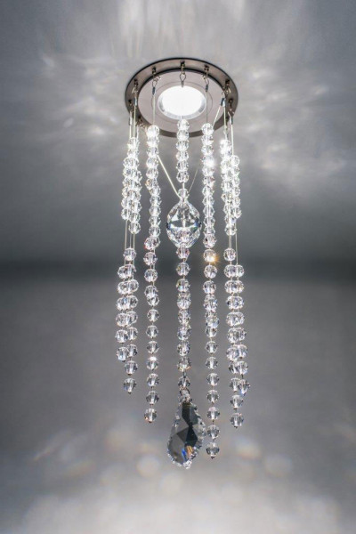 LED recessed ceiling light with hanging elements of Swarovski crystals