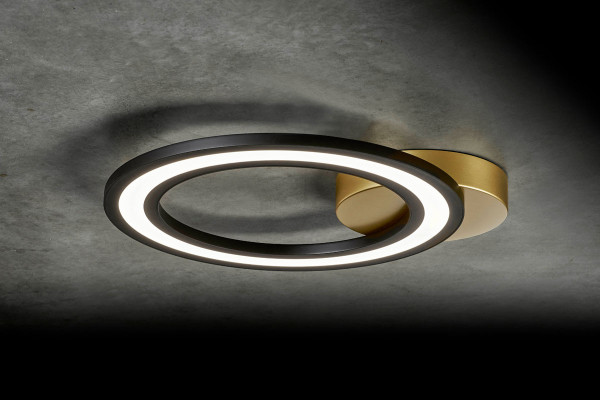 Ceiling light ORBIT from Holtkötter optionally in the surface black, black / anodized brass, aluminum matt or white