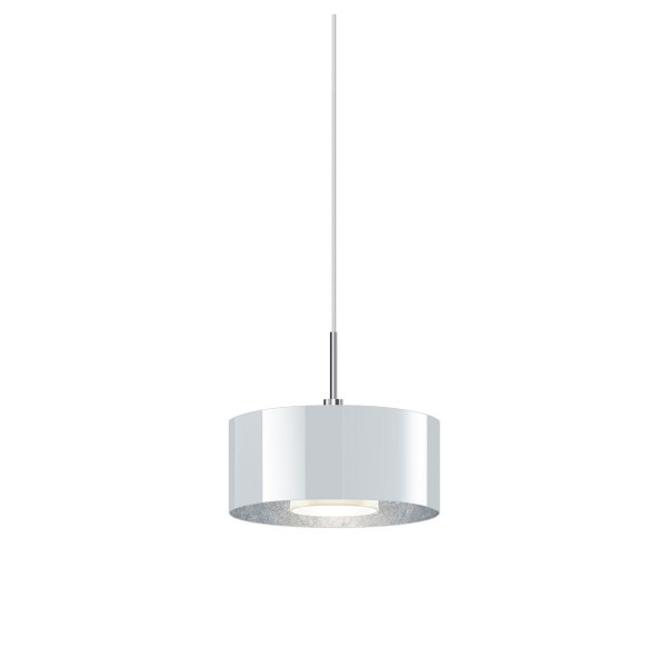 Pendant lamp CANTARA for the 230V DUOLARE track system by Bruck - here the version with glass white, inside coated with silver leaf, metal surface chrome