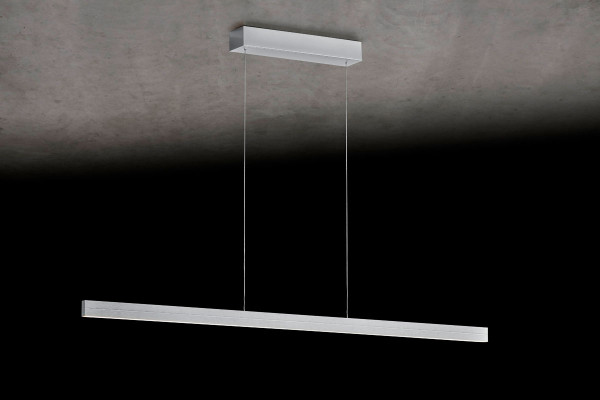 LED pendant luminaire AVIOR from Holtkötter with gesture control, dim2warm, up + down light and invisible height adjustment. Available in the surfaces anodized brass, black, silver matt and platinum.