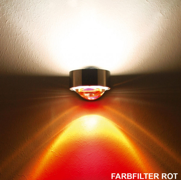 Die Lichtwirkung des roten Farbfilters am Beispiel einer PUK-Leuchte von Top-Light, eingebaut unten