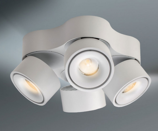 4-fold LED Maxi-Spot rotatable and swiveling optionally in the surfaces white or black