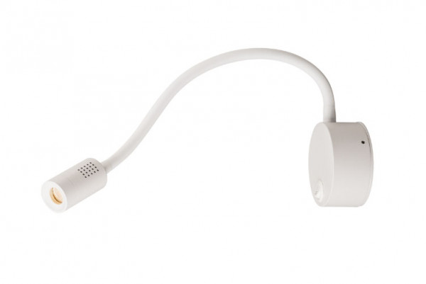 LED reading light with flexible arm and on-off switch attached to the housing - here the variant in surface white