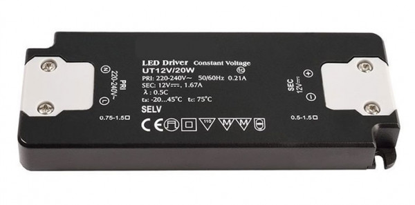 12V LED converter with constant output voltage, not dimmable, flat design
