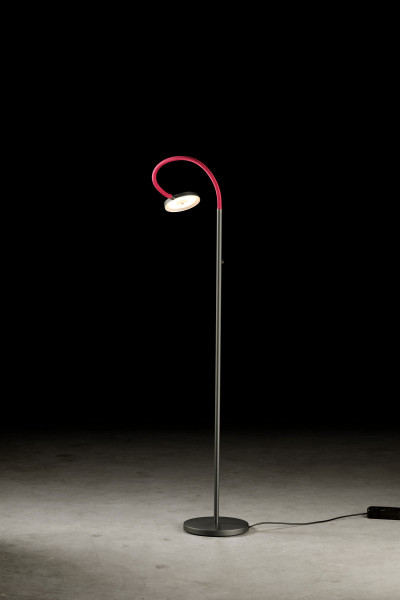Floor lamp FLEX S by Holtkötter optionally with flex hose in the colors sand, red, blue, gray or black and the metal colors Eloxal brass, black, platinum or aluminum matte