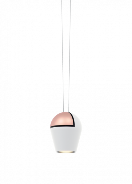 Leuchtenkopf NABO aus dem SLACK-LINE LED-System von Oligo - hier in Farbkombination Weiß / Roségold