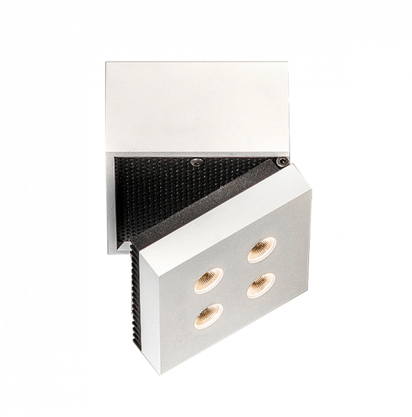 Swivel square surface mounted LED luminaire with a luminous flux of 823lm. The luminaire is available in white and black finishes with three different beam angles. This luminaire is perfect for installation in roof slopes and for illuminating pictures and objects 