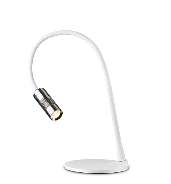 Table or reading lamp A LITTLE BIT COLOR by Oligo - here the variant with head chrome and textile in matt white