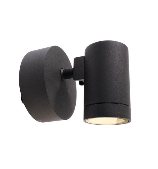 Swiveling and rotating wall and ceiling spotlights for outdoor applications with an anthracite surface