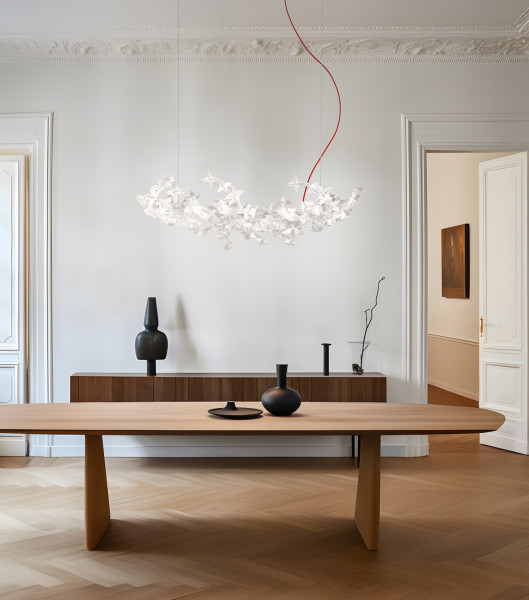Hanami Suspension LED pendant light from Slamp available in two sizes and with a choice of transparent or red supply cable