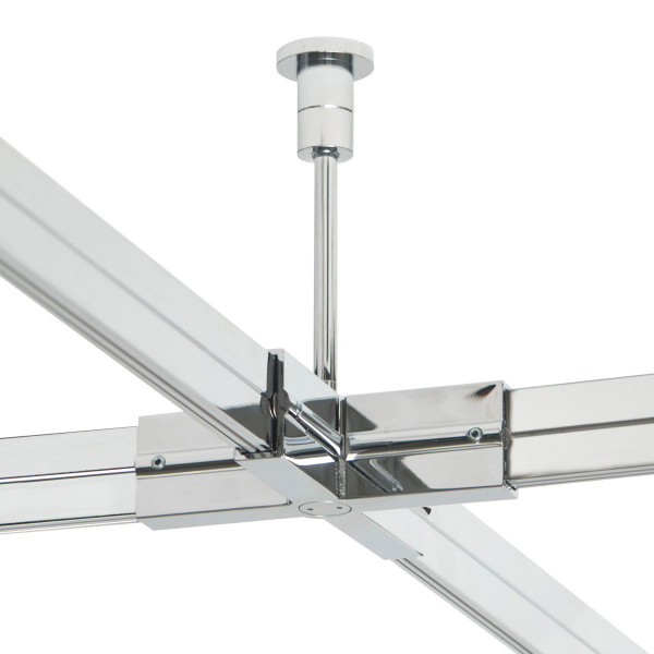 Check in rail carrier / X-coupling for the check In rail system by Oligo - here the variant 100mm in surface chrome