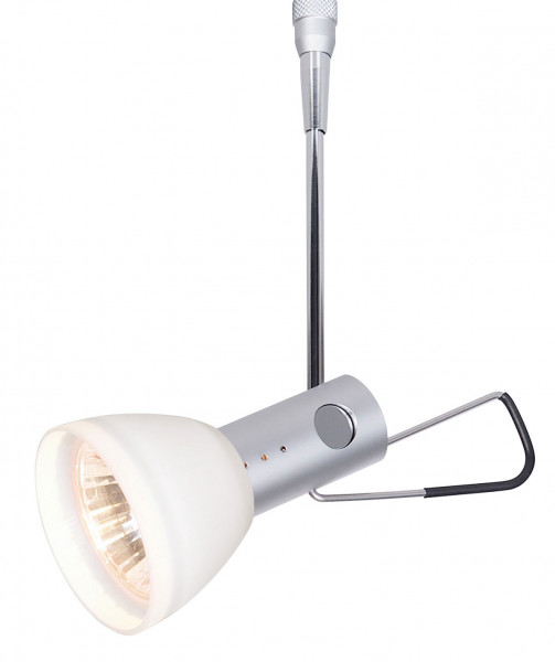 Plug contact spotlight MX-2 by Oligo in surface chrome matt - picture shows spotlight with special accessory glass cap (to be ordered separately)