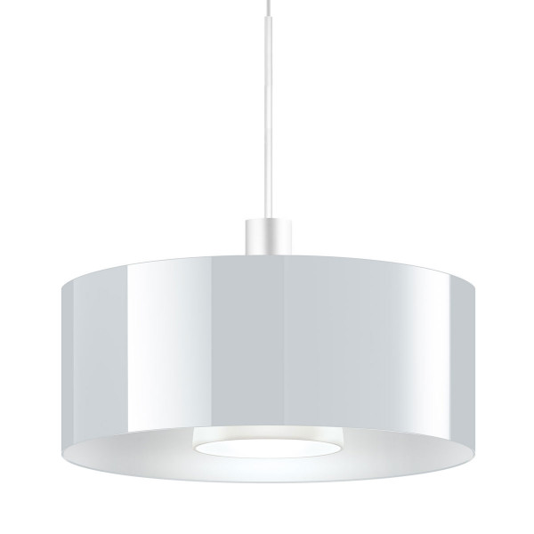 LED pendant light CANTARA glass 190 for the 230V track system DUOLARE from Bruck - here the version with white glass with the metal surface white
