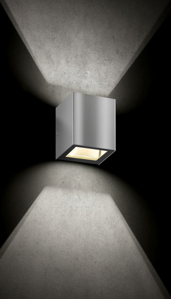 Facade spotlight made of stainless steel, double-sided for interchangeable retrofit lamps