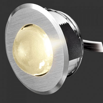 LED lamp Lens-Dot as mini headlight made of V4A stainless steel with real glass lens