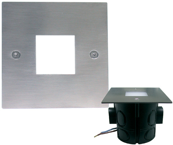 Recessed wall light for flush-mounted boxes for direct connection to 230V with stainless steel cover V2A