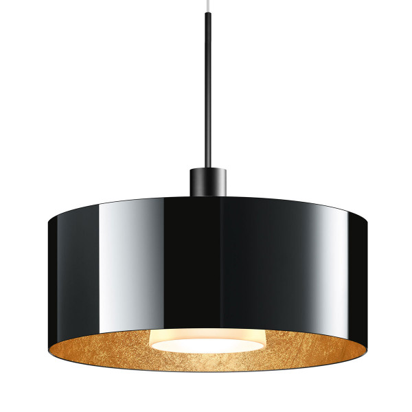 LED pendant light CANTARA glass 300 for the 230V track system DUOLARE from Bruck - here the variant with glass outside black, inside gold leaf with the metal surface black