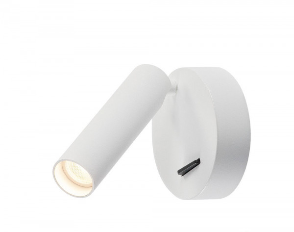 LED reading light with externally mounted switch as well as a turnable and swiveling lamp head - here the variant in surface white