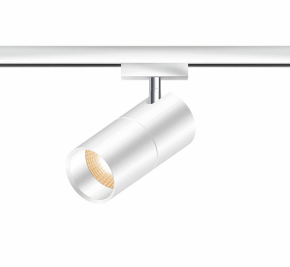 LED system spotlight ACT PLUS for the 230V track system DUOLARE from Bruck - here the variant in surface white