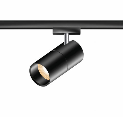 LED system spotlight ACT PLUS for the 230V track system DUOLARE from Bruck - here the variant in surface black 