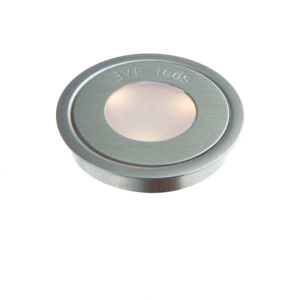 Eyeled recessed floor light type Multiround for carpet, laminate, parquet or tiles with very low installation depth optionally in the light colors 3000K (warm white), 4500K (cool white), blue or amber